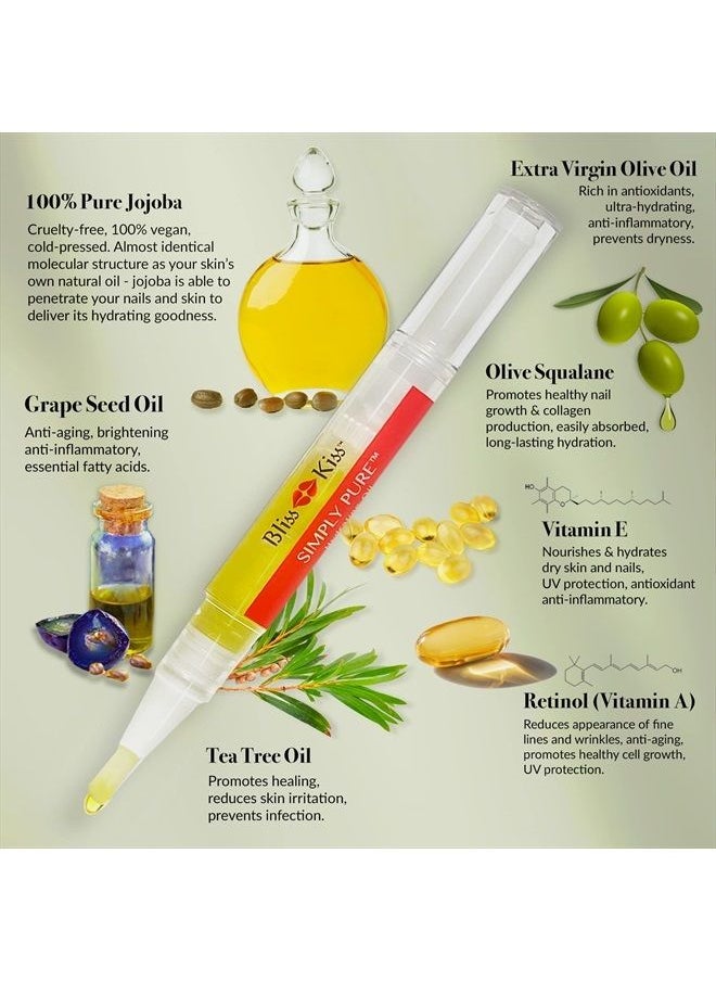 Bliss Kiss - 4 Vanilla Fragrance Nail Oil Cuticle Pens w/Vitamin E & Jojoba⏤Nail Strengthener Nail Growth Treatment for Brittle Peeling Breaking Thin Nails - Image 1