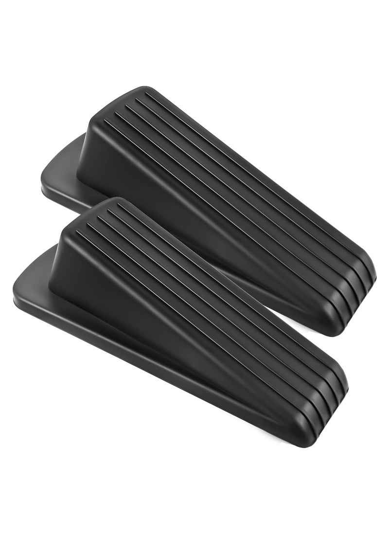 JZWBLILY JZWBLILY Door Stoppers for Bottom of Door on Floor, Premium Rubber Door Stopper Wedge, Floor Sturdy Stackable Door Stops for Carpet Heavy Duty Door, Door Gaps (Black, 2 Pack)  - Image 1