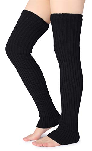 Pareberry Women's Winter Over Knee High Footless Socks Knit Warm Long Leg Warmers (2 Pack-(Black+White), 27 Inches) - Image 2