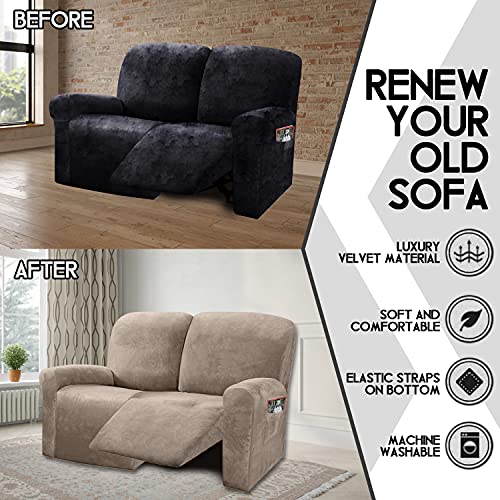 ULTICOR Reclining Love Seat Sofa Cover (6 Piece, Taupe), 48-65'' L, Velvet Stretch, Soft, Washable - Image 5