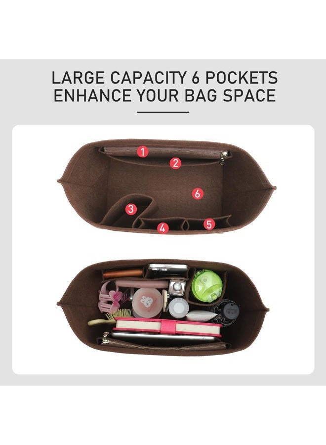 OAikor 2025 Purse Organizer Insert Compatible with Longchamp Le Pliage Large and More, Felt Zipper Long Champ Bag Organizer Insert with Cup Holder, 8 Compartments (Brown,L) - Image 3
