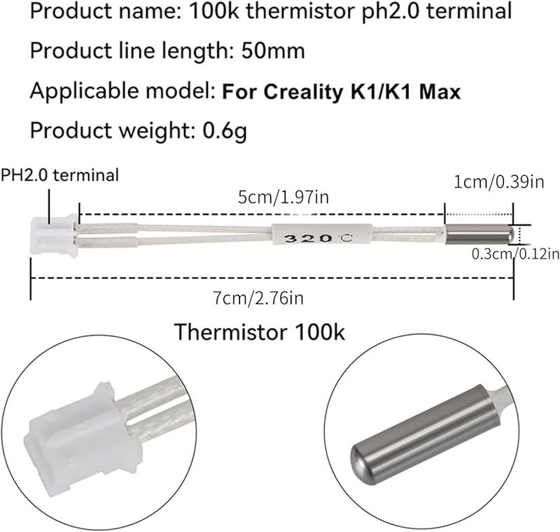 High Temperature 100K Thermistor Cartridge For Creality K1 Max 3D Printer 5PCS Color D - Image 5