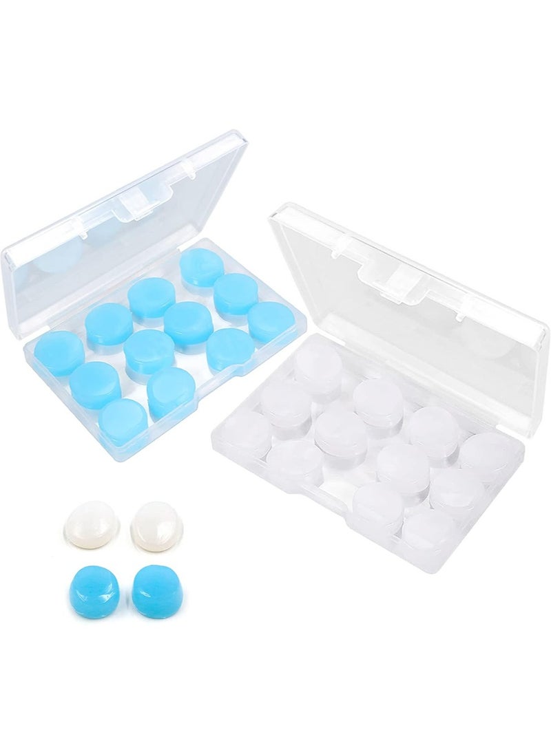 RATSAW 12 Pairs Ear Plugs for Sleeping Swimming Moldable Soft Silicone Waterproof Earplug Reusable Travel Noise Cancelling Earplugs White Blue  - Image 1