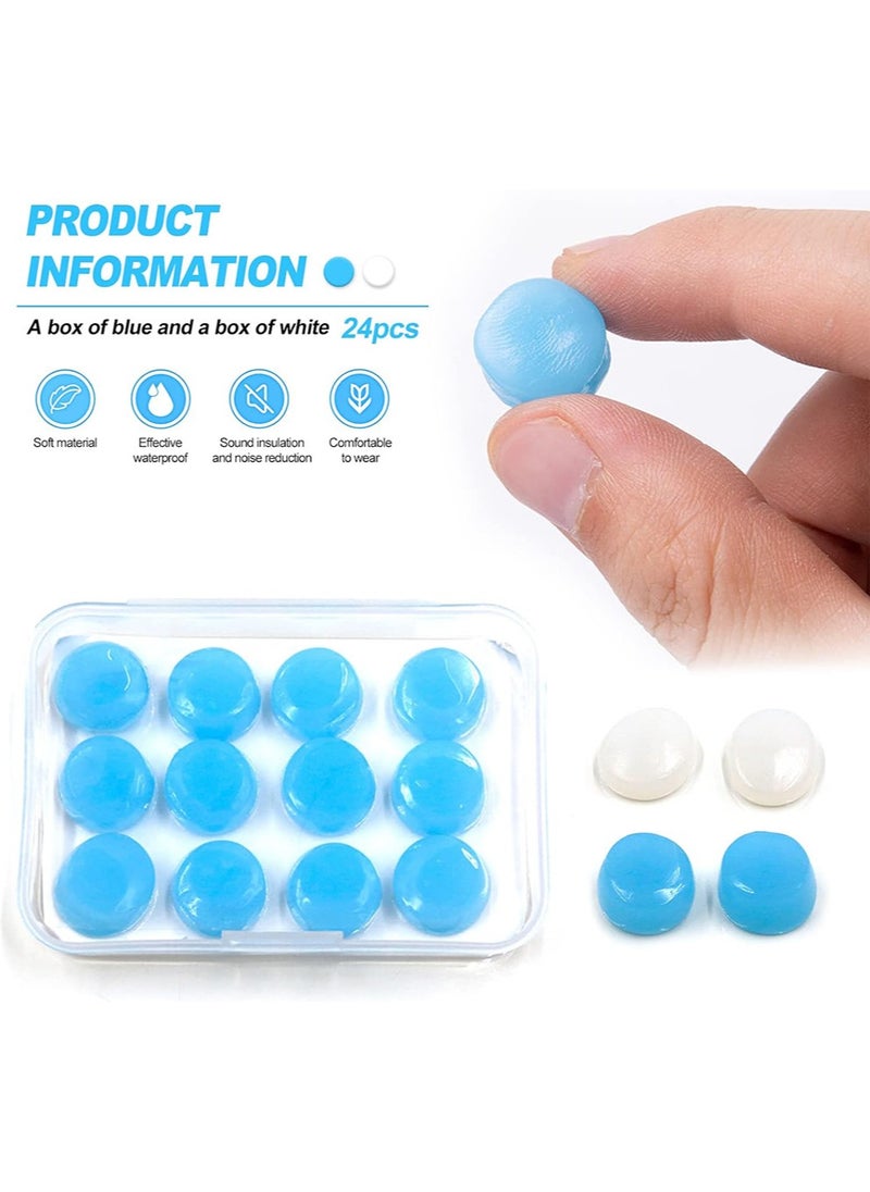 RATSAW 12 Pairs Ear Plugs for Sleeping Swimming Moldable Soft Silicone Waterproof Earplug Reusable Travel Noise Cancelling Earplugs White Blue  - Image 2