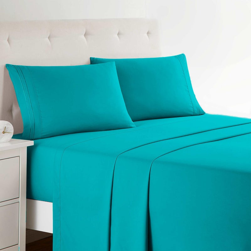 Clara Clark Bed Sheets, Premier 1800 Series 4 Piece Bed Sheet Set, Deep Pocket, Wrinkle, Fade, Stain Resistant, Luxury Soft Bedding Sheets & Pillowcases, King, Teal - Image 1