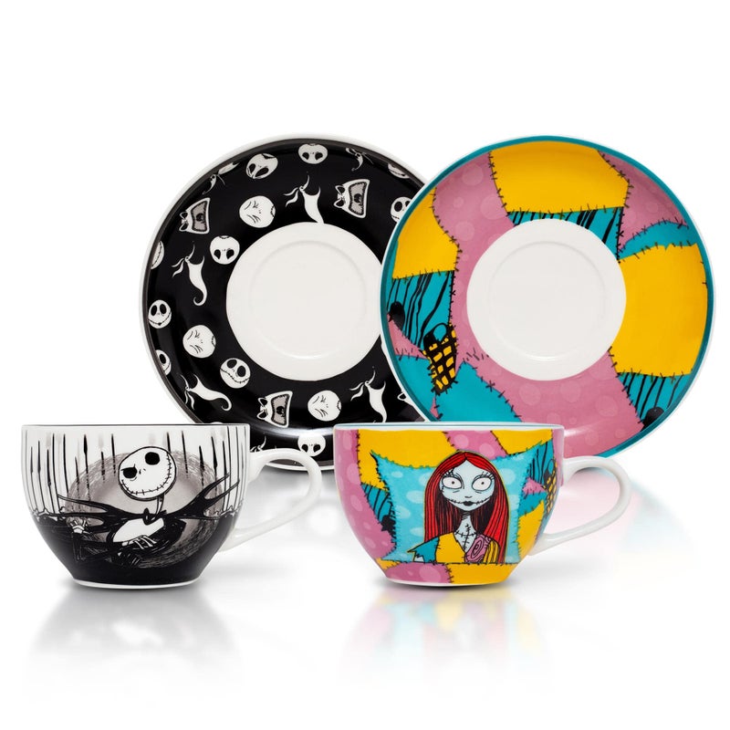 Silver Buffalo Disney Nightmare Before Christmas Jack and Sally Ceramic Tea Cup Set 67 Ounces