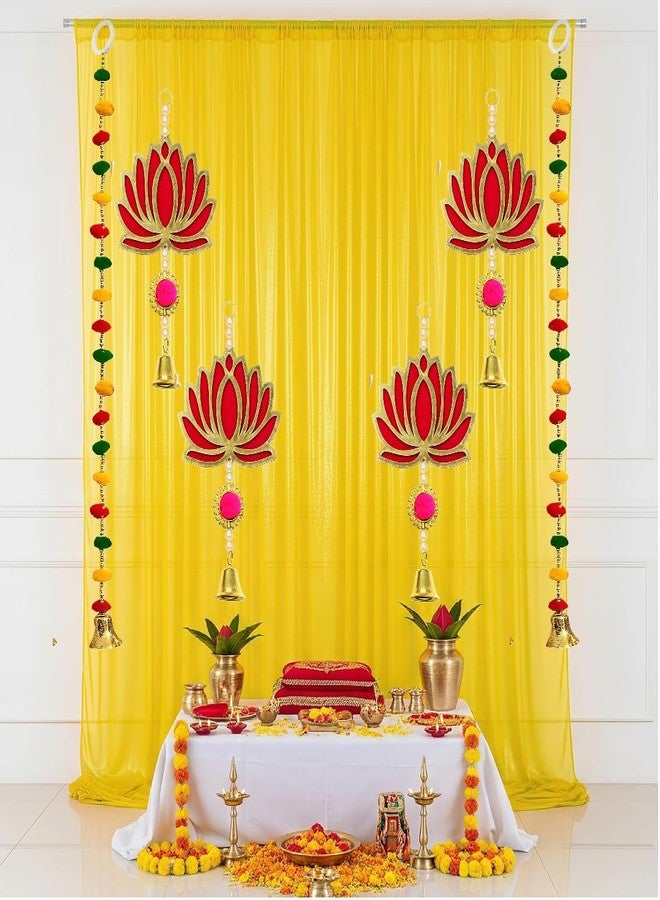 Floroom Yellow Backdrop Cloth for Decoration with Pom Pom Hangings - 8Pcs Haldi Decoration Items for Home Decor, Haldi Backdrop Decorations Set, Pooja, Wedding, Festive Decor (Haldi_45) - Image 1