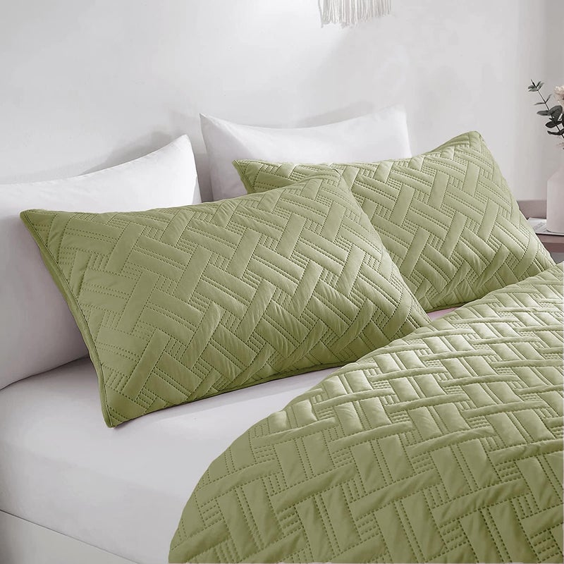 BSB HOME 100% Cotton Ultrasonic 280 Tc Solid King Size Quilted Bed Cover/Bedspread/Rajaai with 2 Pillow Case, (Luxurious, Olive Green or Pastle Green, 90X100 Inches, 254X228 cm) - Image 5