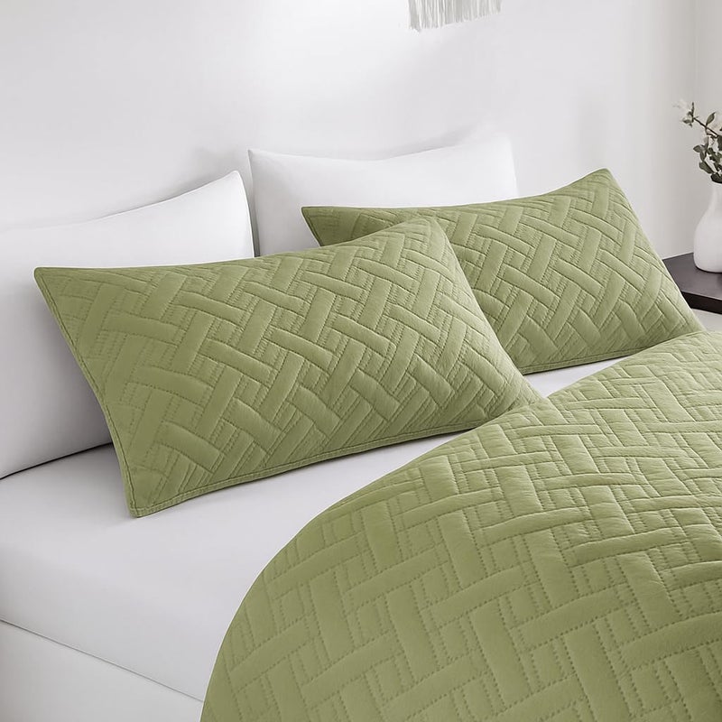 BSB HOME 100% Cotton Ultrasonic 280 Tc Solid King Size Quilted Bed Cover/Bedspread/Rajaai with 2 Pillow Case, (Luxurious, Olive Green or Pastle Green, 90X100 Inches, 254X228 cm) - Image 2