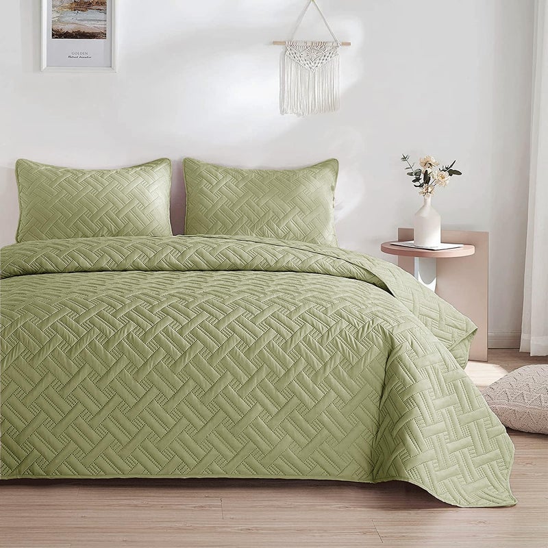 BSB HOME 100% Cotton Ultrasonic 280 Tc Solid King Size Quilted Bed Cover/Bedspread/Rajaai with 2 Pillow Case, (Luxurious, Olive Green or Pastle Green, 90X100 Inches, 254X228 cm) - Image 1
