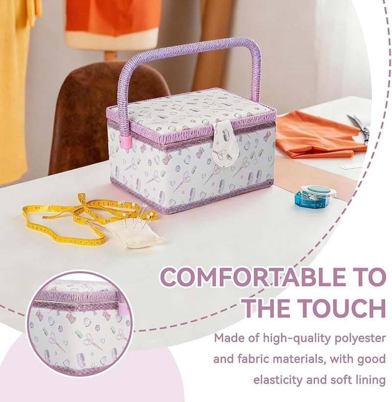 TERRIFI Sewing Basket, Portable Large Capacity Sewing Accessories Organizer with Handle and Removable Tray, Fabric Storage Box for Threads, Needles, Scissors and Craft Supplies, 24×17.5×12.5 cm - Image 3