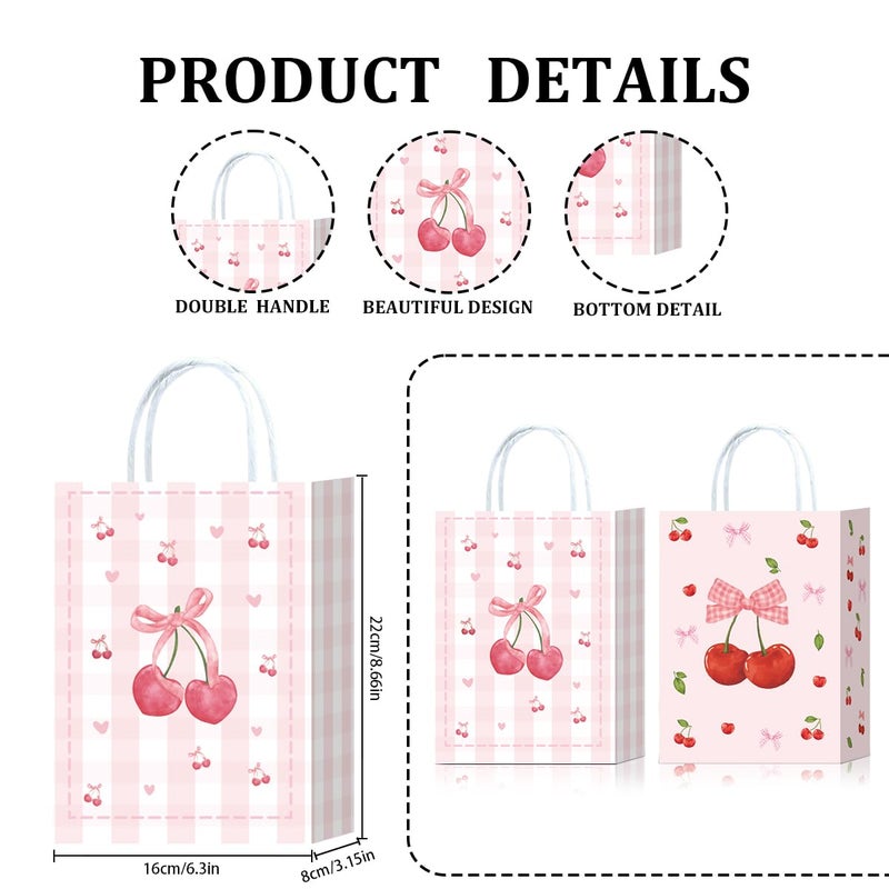 W WINTMING 16Pcs Strawberry Party Favor Bags Pink Red Paper Gift Bags with Handles Cute Candy Bag Goodie Bag for Summer Fruit Party Decoration - Image 3
