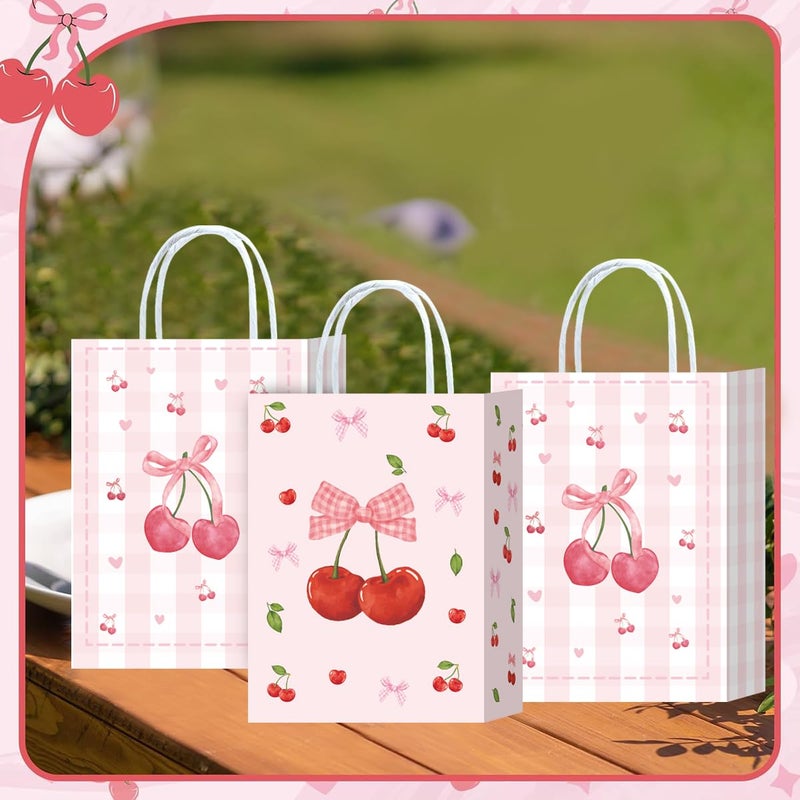 W WINTMING 16Pcs Strawberry Party Favor Bags Pink Red Paper Gift Bags with Handles Cute Candy Bag Goodie Bag for Summer Fruit Party Decoration - Image 5
