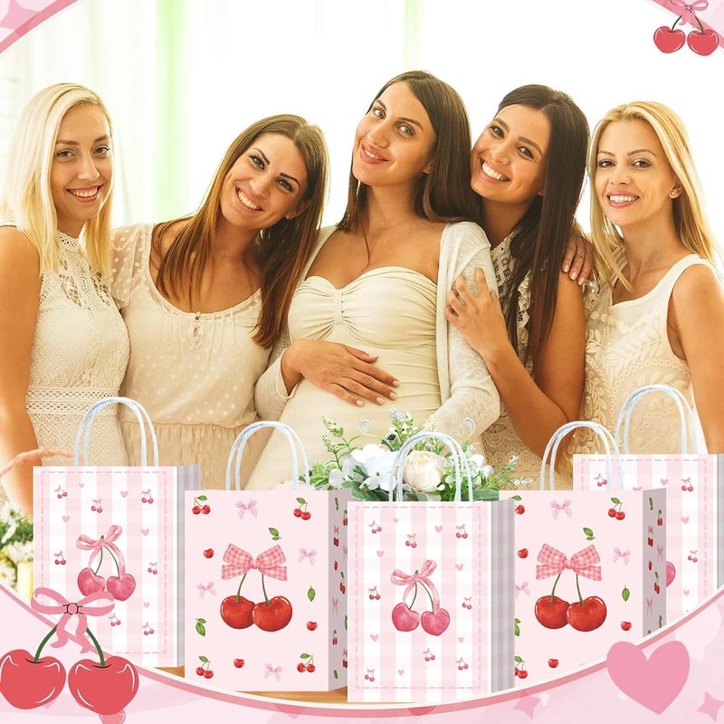 W WINTMING 16Pcs Strawberry Party Favor Bags Pink Red Paper Gift Bags with Handles Cute Candy Bag Goodie Bag for Summer Fruit Party Decoration - Image 4