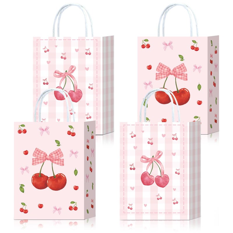 W WINTMING 16Pcs Strawberry Party Favor Bags Pink Red Paper Gift Bags with Handles Cute Candy Bag Goodie Bag for Summer Fruit Party Decoration - Image 1