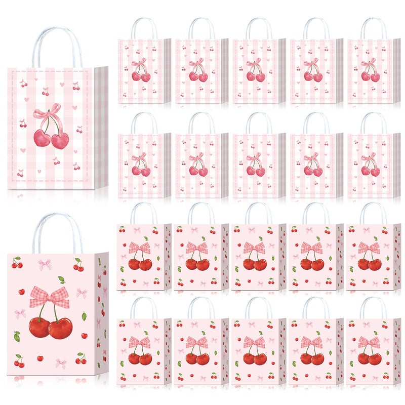 W WINTMING 16Pcs Strawberry Party Favor Bags Pink Red Paper Gift Bags with Handles Cute Candy Bag Goodie Bag for Summer Fruit Party Decoration - Image 2