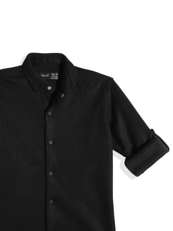 CAVIO Boys Spread Collar Full Sleeves Plain Shirt Black - Image 5