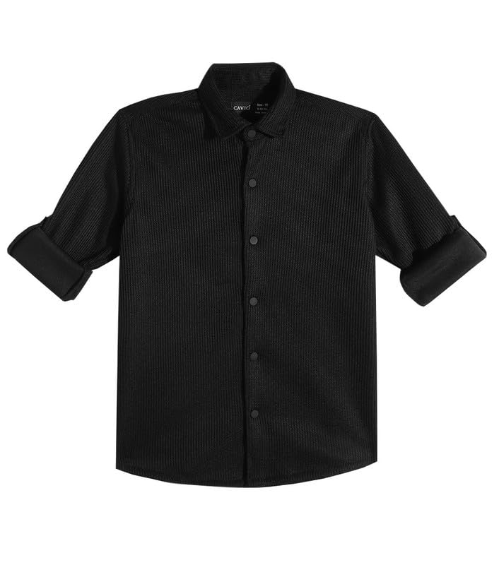 CAVIO Boys Spread Collar Full Sleeves Plain Shirt Black - Image 4
