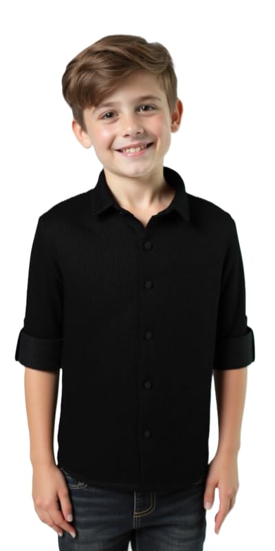 CAVIO Boys Spread Collar Full Sleeves Plain Shirt Black - Image 1
