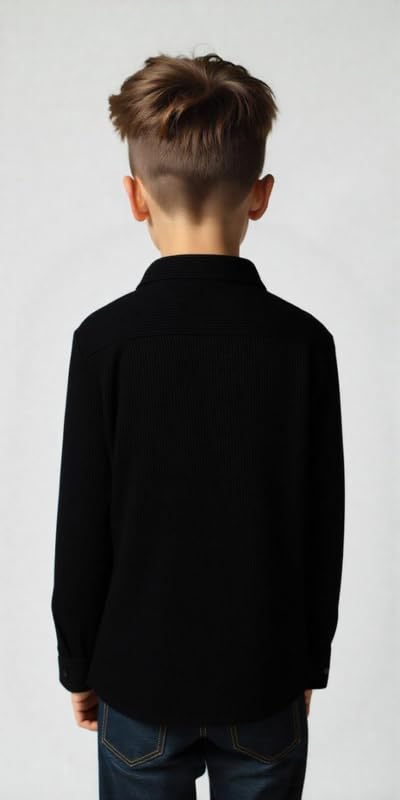 CAVIO Boys Spread Collar Full Sleeves Plain Shirt Black - Image 2