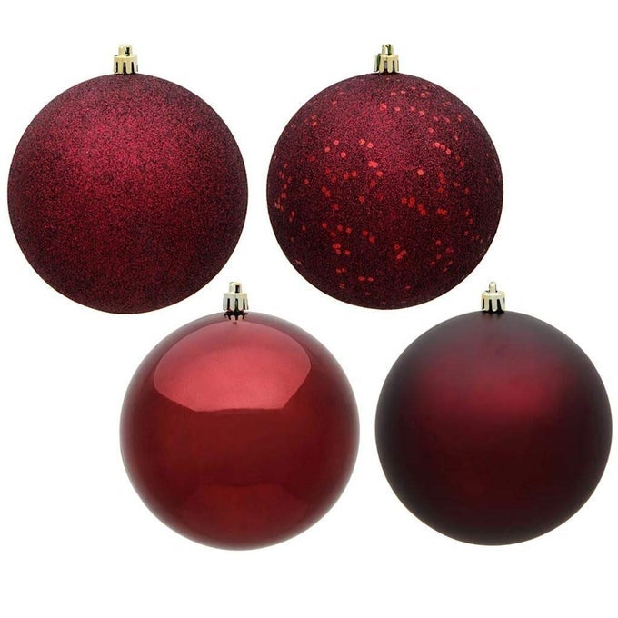5775471 Burgundy 4 Assorted Finishes Ball Christmas Tree Ornament 36 pack N5903652