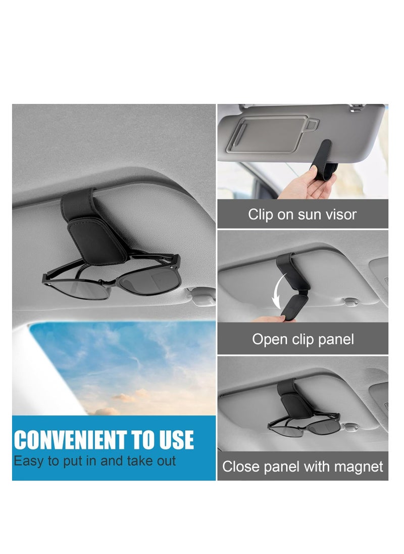 Oasisgalore - Leather Car Sunglasses Holder Sunglass Clip for Car Visor Ticket Card Clip Suitable for Different Size Eyeglasses - Image 1