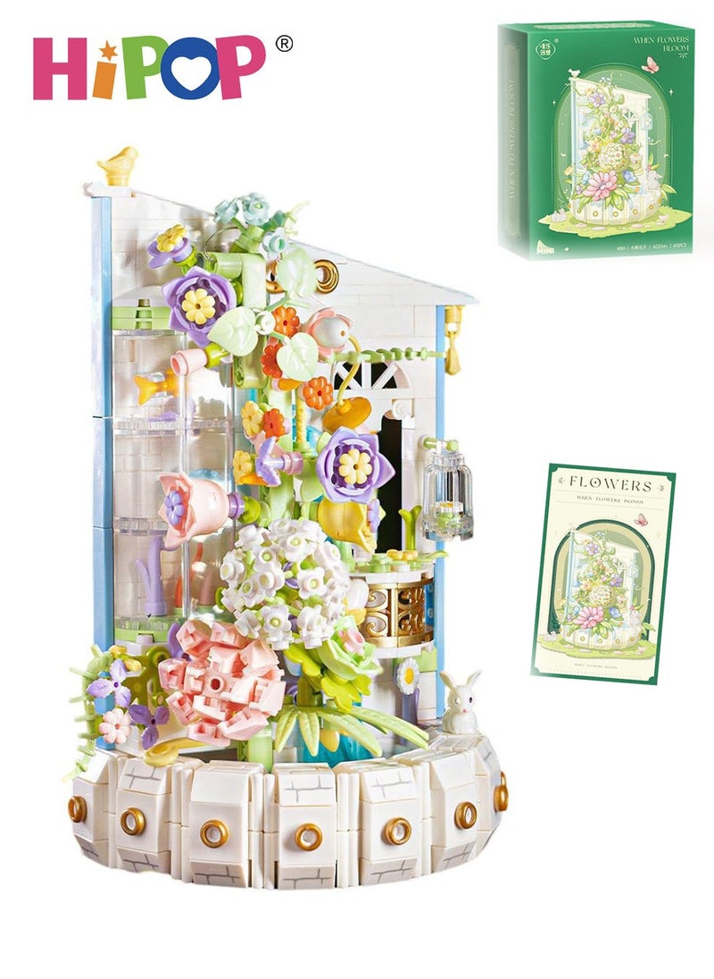 HIPOP 632pcs Building Blocks Flowers with Lights,Valentine's Day Gift,Home Decorations Permanent Flower Gift Assembly Toy Set  - Image 1