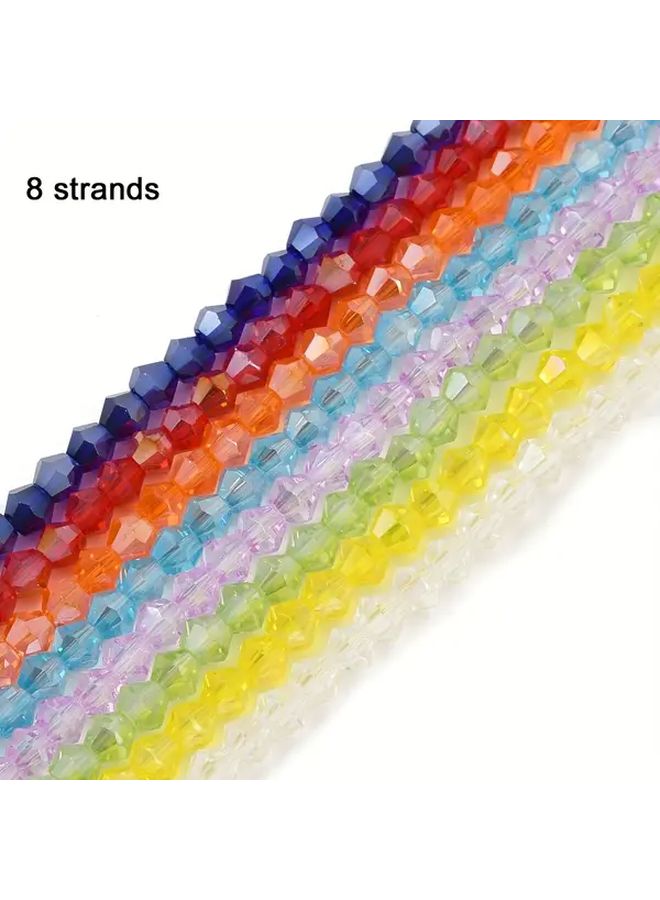 8 خيوط خرز زجاجي دائري بألوان قوس قزح مقاس 4 ملم لصنع المجوهرات والحرف اليدوية - Image 3