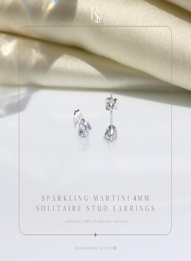 HighSpark Women "Sparkling Martini" Solitaire Earrings | 92.5 Sterling Silver And Diamond Like Brilliance Sparkling Zirconia | Lovely Gift - Silver 4Mm - Image 3