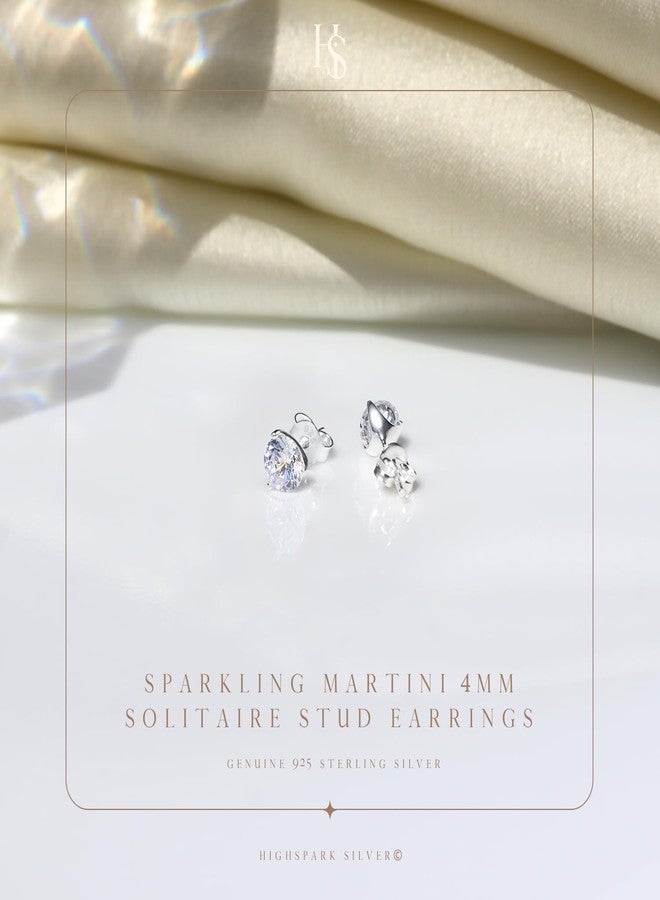 HighSpark Women "Sparkling Martini" Solitaire Earrings | 92.5 Sterling Silver And Diamond Like Brilliance Sparkling Zirconia | Lovely Gift - Silver 4Mm - Image 5