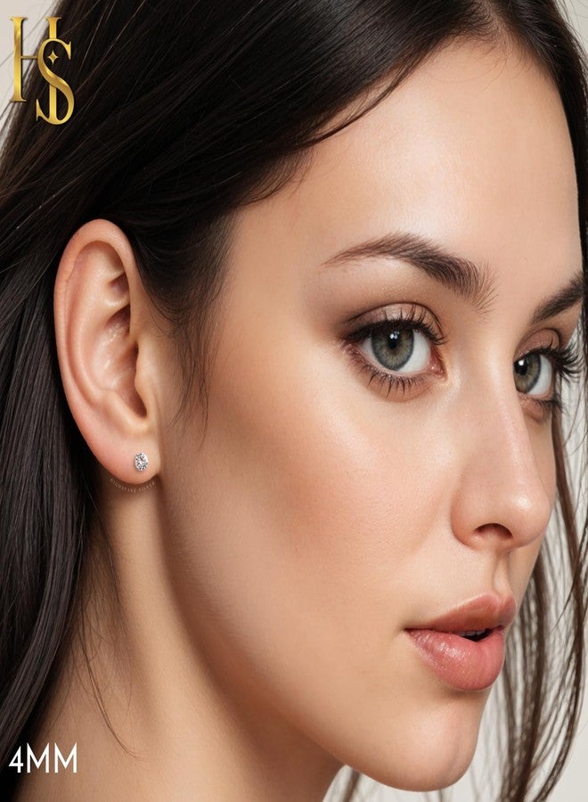 HighSpark Women "Sparkling Martini" Solitaire Earrings | 92.5 Sterling Silver And Diamond Like Brilliance Sparkling Zirconia | Lovely Gift - Silver 4Mm - Image 4