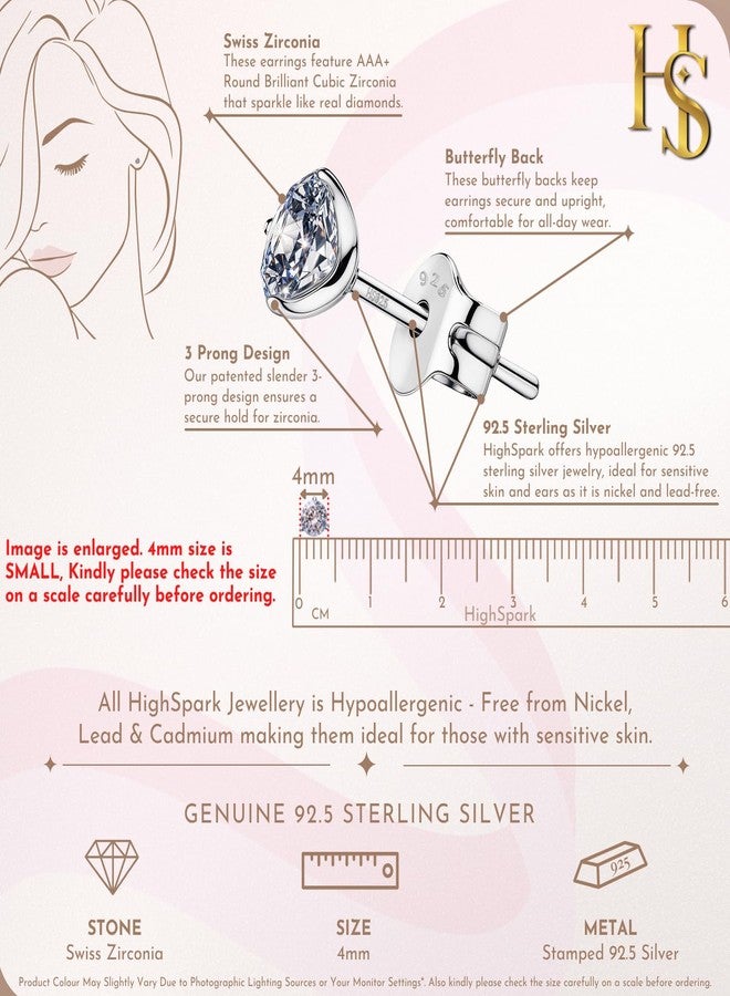 HighSpark Women "Sparkling Martini" Solitaire Earrings | 92.5 Sterling Silver And Diamond Like Brilliance Sparkling Zirconia | Lovely Gift - Silver 4Mm - Image 2