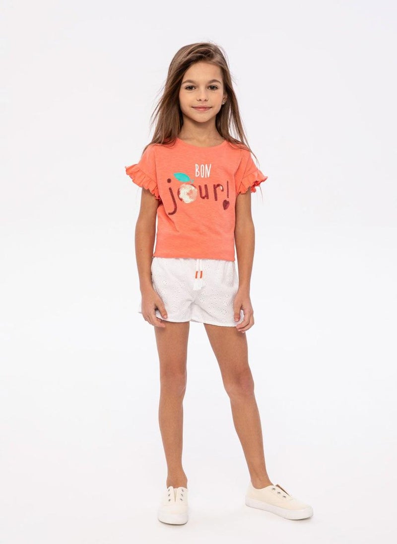 MINOTI Girls Short Sleeve T-Shirt with Frill Details - Image 1