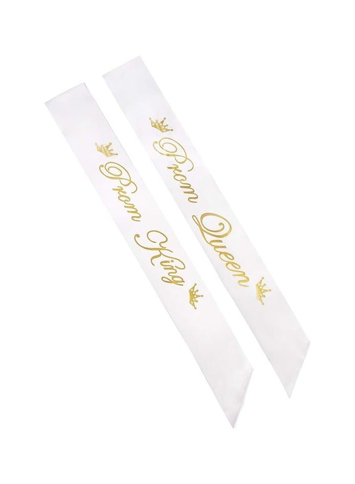 2 Pack Prom King and Prom Queen Satin Sash Kit School Graduate Party Décor Accessories