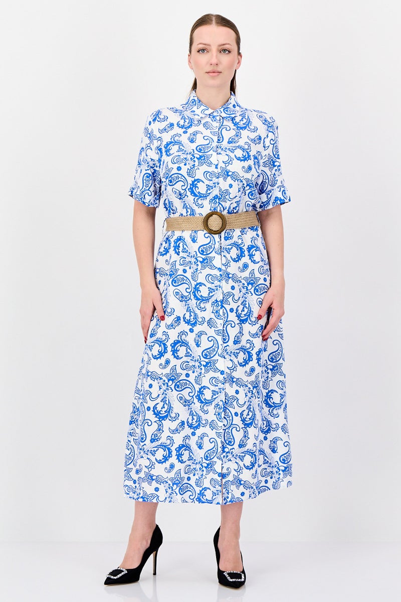 bebe Women Floral Print Belted Midi Dress, Multicolor - Image 1