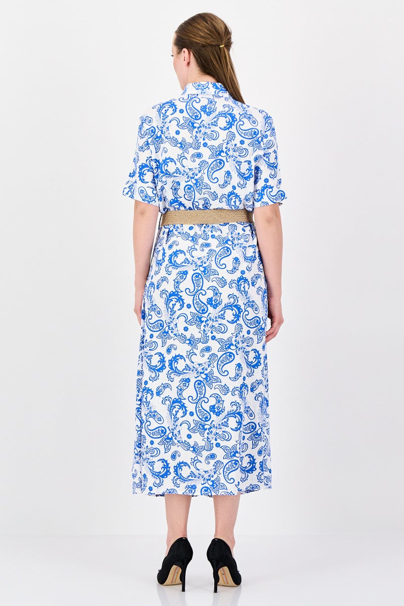 bebe Women Floral Print Belted Midi Dress, Multicolor - Image 4