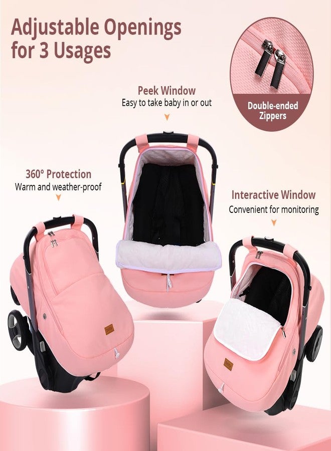 Bioby Winter Baby Car Seat Cover, Infant Car Seat Cover for Boy Girl, Roomy, Cozy, Warm, Waterproof Baby Carseat Covers Canopy with Thickened Fleece Lining, Breathable Hole, Universal Fitted Pink - Image 5
