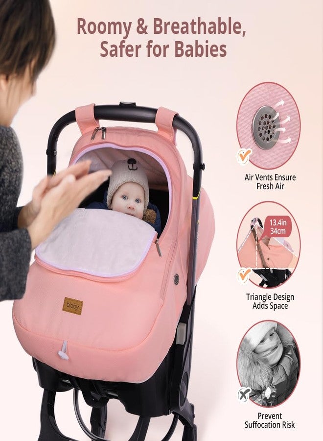 Bioby Winter Baby Car Seat Cover, Infant Car Seat Cover for Boy Girl, Roomy, Cozy, Warm, Waterproof Baby Carseat Covers Canopy with Thickened Fleece Lining, Breathable Hole, Universal Fitted Pink - Image 2