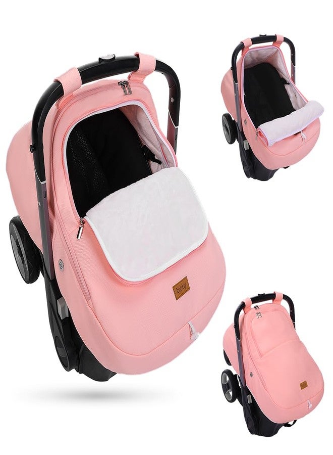 Bioby Winter Baby Car Seat Cover, Infant Car Seat Cover for Boy Girl, Roomy, Cozy, Warm, Waterproof Baby Carseat Covers Canopy with Thickened Fleece Lining, Breathable Hole, Universal Fitted Pink - Image 1