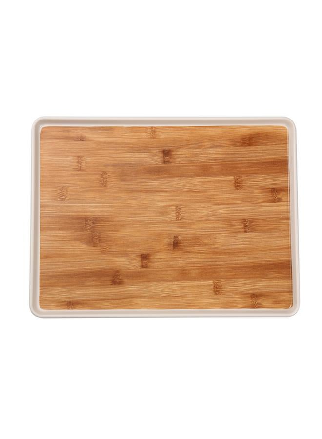 Felli Elegant Durable Rectangular Melamine and Bamboo Serving Tray Brown and White Y1K150042-PH051-A