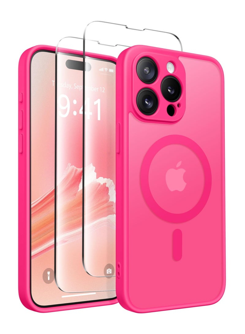 CAPRARO Magnetic for iPhone 15 Pro Case, [Compatible with MagSafe] [Full Camera Protection] Shockproof Protective Slim Translucent Matte Phone Case for iPhone 15 Pro 6.1'', Hot Pink - Image 1
