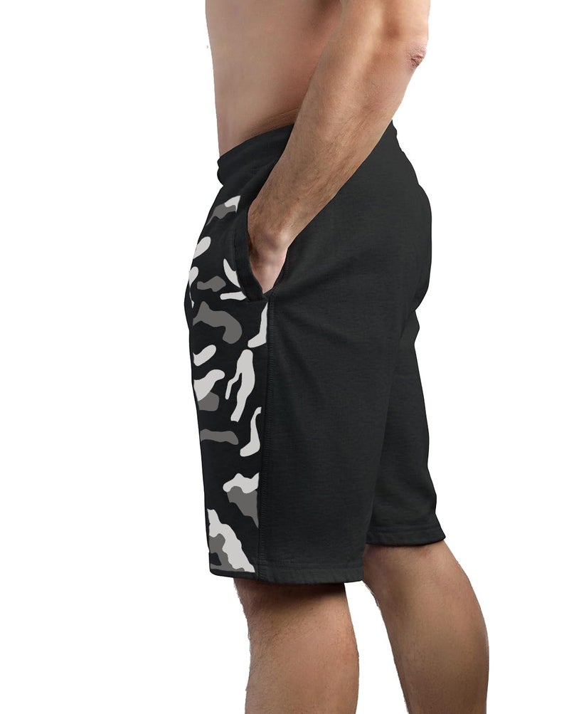 hotfits Men's Black Cotton Regular Shorts - Workout, Gym, Running, Yoga and Sports Shorts - Camouflage Printed - Image 2