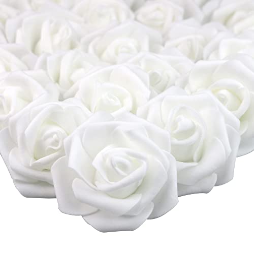 Lightingsky 100pcs 3 x 1.6 x 3 inches DIY Real Touch 3D Artificial Foam Rose Head Without Stem for Wedding Party Home Decoration (100pcs, White-100PCS) - Image 1