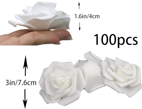 Lightingsky 100pcs 3 x 1.6 x 3 inches DIY Real Touch 3D Artificial Foam Rose Head Without Stem for Wedding Party Home Decoration (100pcs, White-100PCS) - Image 3