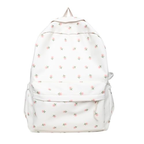 MININAI 2026 Kawaii Floral Print Backpack with Pendant Preppy Backpack Cottagecore Bag Coquette Aesthetic Daypack WhiteOne Size - Image 1