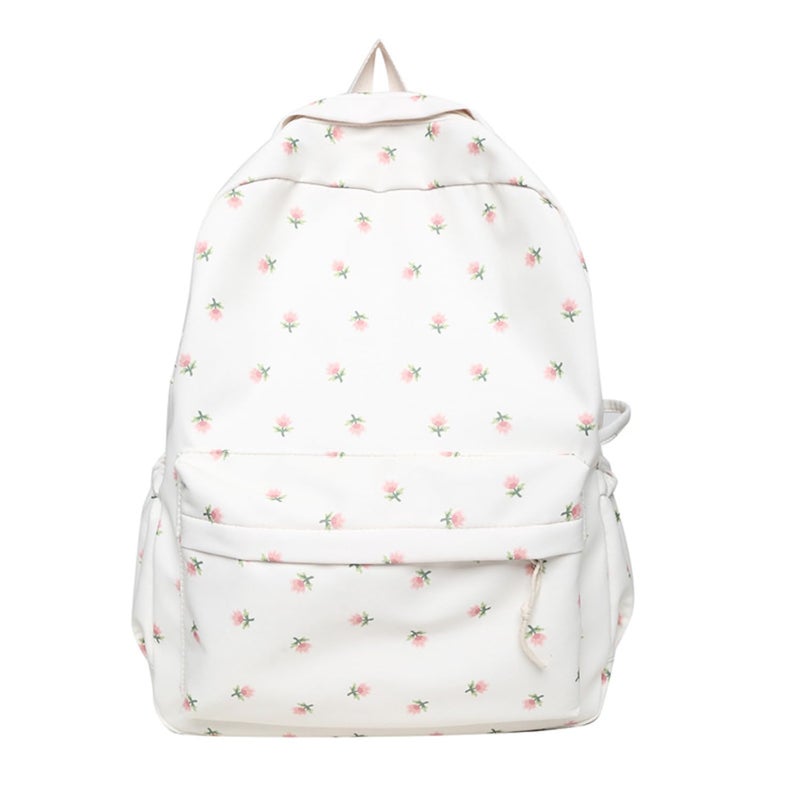 MININAI 2026 Kawaii Floral Print Backpack with Pendant Preppy Backpack Cottagecore Bag Coquette Aesthetic Daypack WhiteOne Size - Image 2