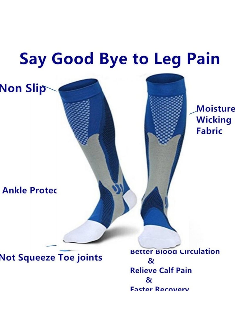 KASTWAVE 3 Pairs of Sports Compression Socks, 20-30 mmhg Men's and Women's Running and Cycling Socks, Calf-length Sports Compression Gear Sleeve (Black+White+Blue, XL)  - Image 2