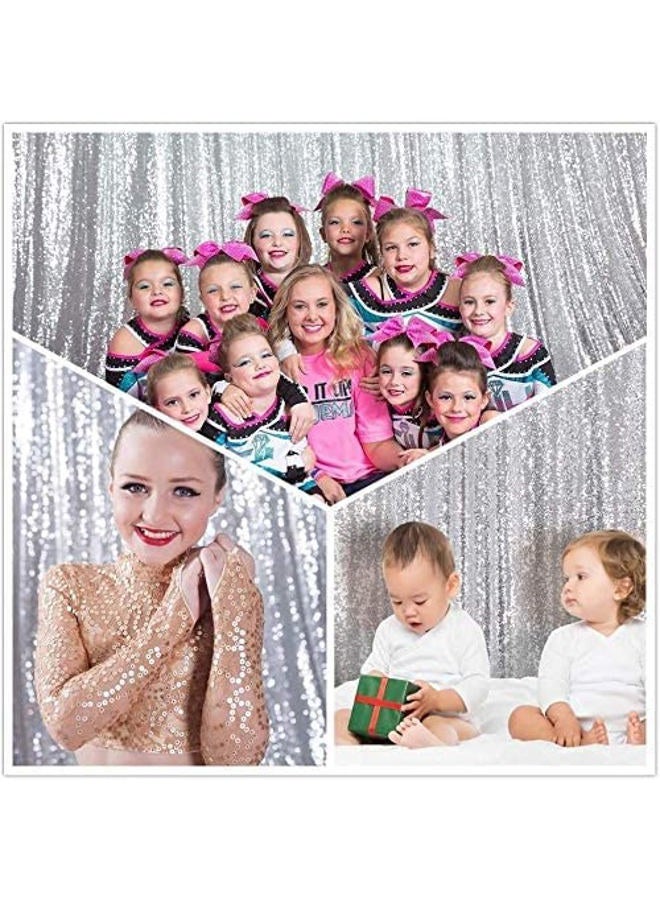 Poise3EHome Silver Backdrop,8FT x 10FT Silver Sequin Photography Backdrop Curtain for Party Decoration - Image 3