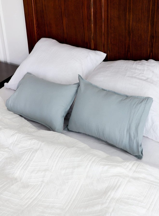 Simple&Opulence Linen Lumbar Pillow Covers 12x20 Inch Set of 2 Flax Cotton Blend Rectangular Decorative Throw Cushion Cover for Couch Sofa Bedroom Office Soft Breathable Farmhouse - Dusty Blue - Image 1
