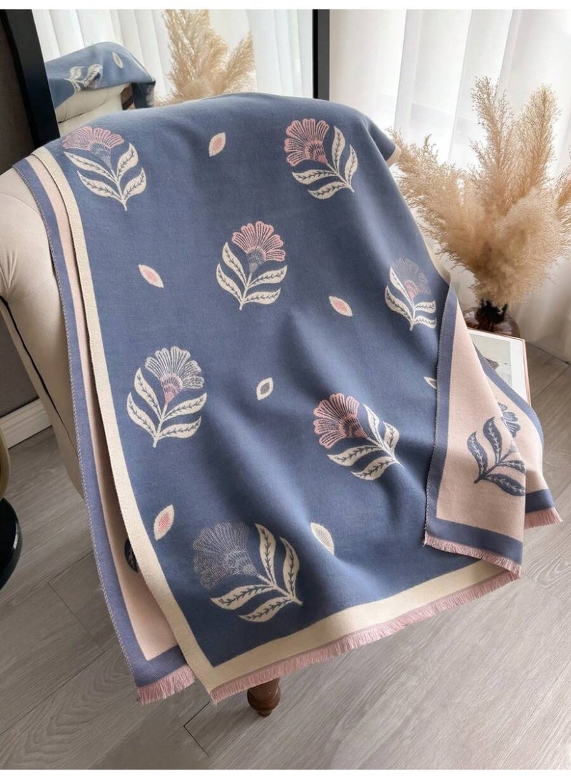 وشاح نسائي شتوي قابل للوجهين – شال بنقشة أوراق أنيقة – ناعم ودافئ للاستخدام اليومي والعمل والسفر - Image 3